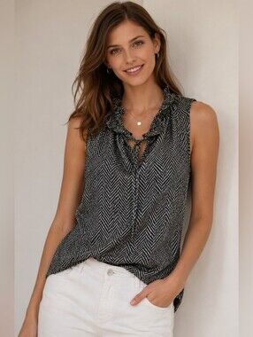 J.Crew Sleeveless Gray Printed ruffle top
